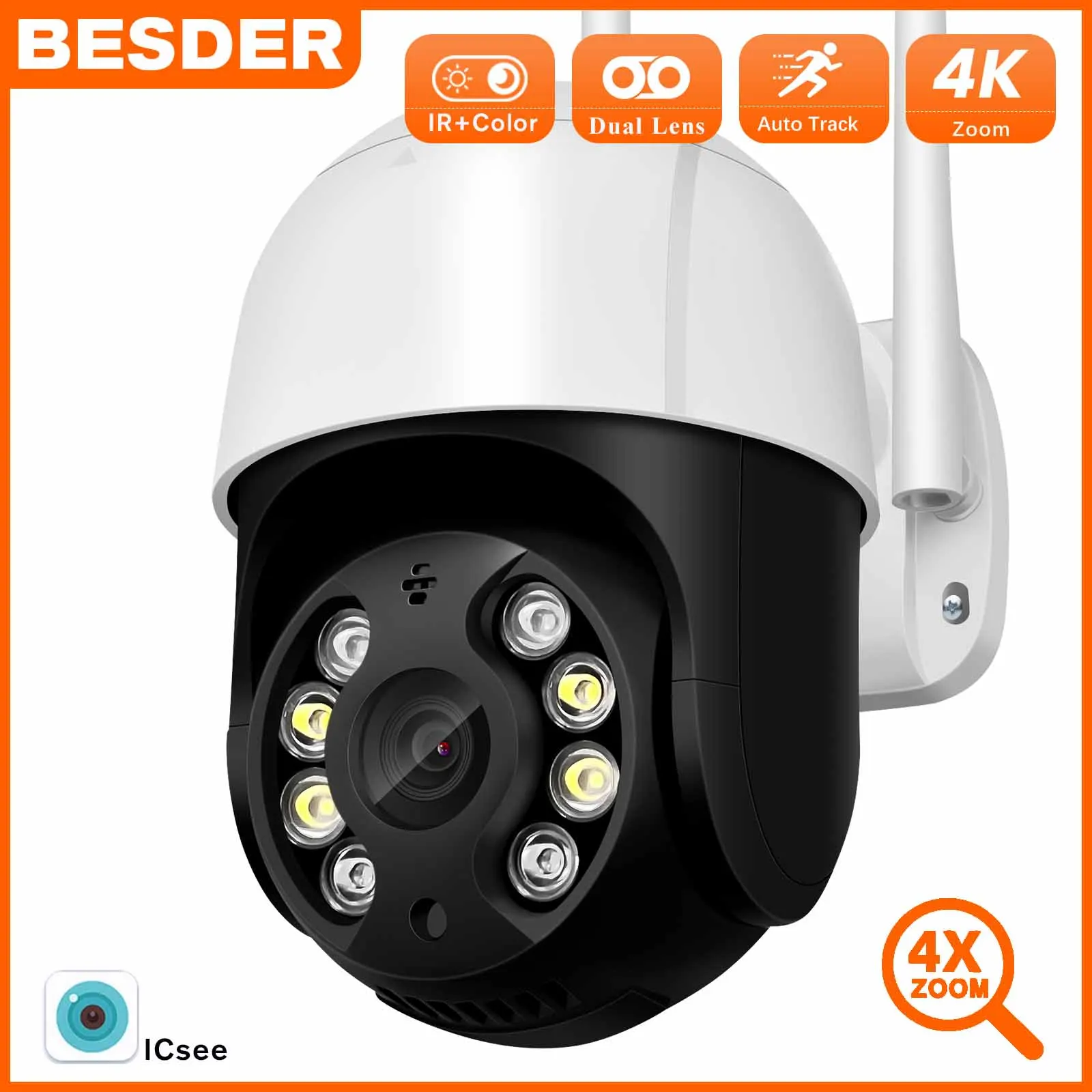 

BESDER 8MP PTZ Wifi Camera 4X Digital Zoom AI Human Detect 2Way Audieo Wireless CCTV IP Camera Home Surveillance Camera