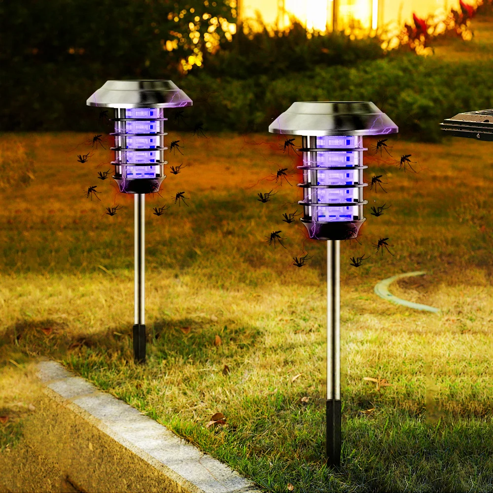 2 in 1 Solar Outdoor Lights Waterproof Mosquito Killer Lamp with UV Light LED Landscape Lighting for Garden Yard Camping Gift mosquito killer lamp mosquito lamp