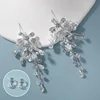 SLBRIDAL Handmade Rhinestones Crystal Pearls Flower Bridal Dangle Earring Wedding Drop Earring Women Girls Fashion Party Jewelry 5