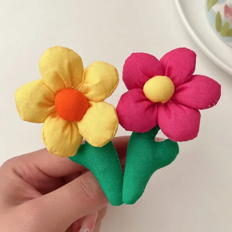 Girls Cute Flower Hair Clips Hairpins Children Soft Headwear Attractive Good Flower-Shaped Bag Pendant Brooch Hair Accessories