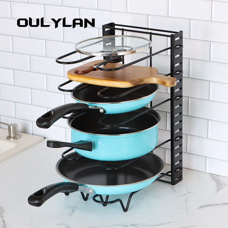 

Kitchen Pot Pan Rack Removable Foldable Multi-layer Vertical Pots Cover Storage Rack Multifunctional Countertop Pot Shelf Rack O