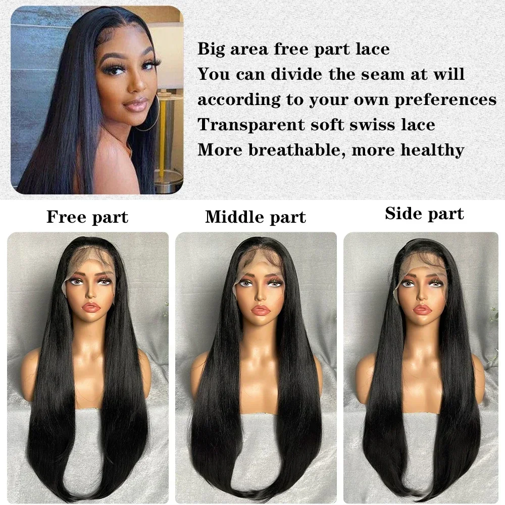 Lace Front Wig 32inch Long Straight Layered Wigs 13X4 Lace Frontal Free Part Synthetic Hair Wig with Baby Hair for Women