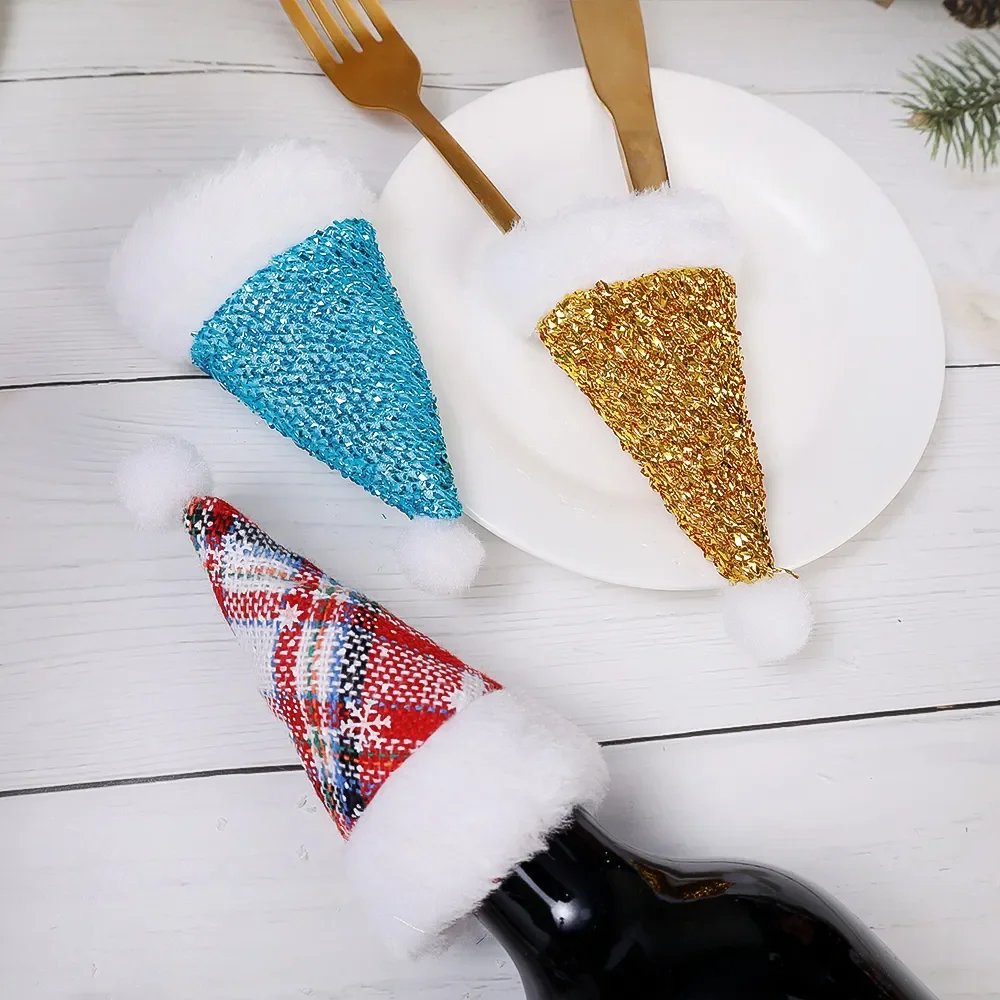 Description Picture 6 of item20/1Pcs Mini Santa Hats Wine Bottle Covers Fork Knife Cutlery Holders Bag Home Christmas New Year Party Table Decoration Gifts