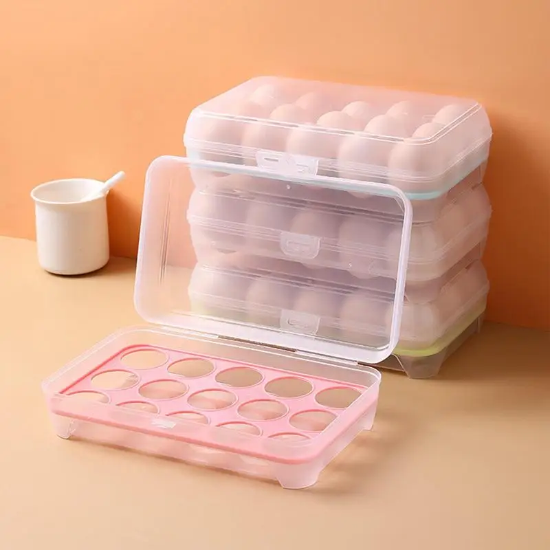 

Plastic Egg Storage Box 15 Grids Stackable Containers Egg Carrier Box Dispenser For Refrigerator Egg Holder Tray Kitchen
