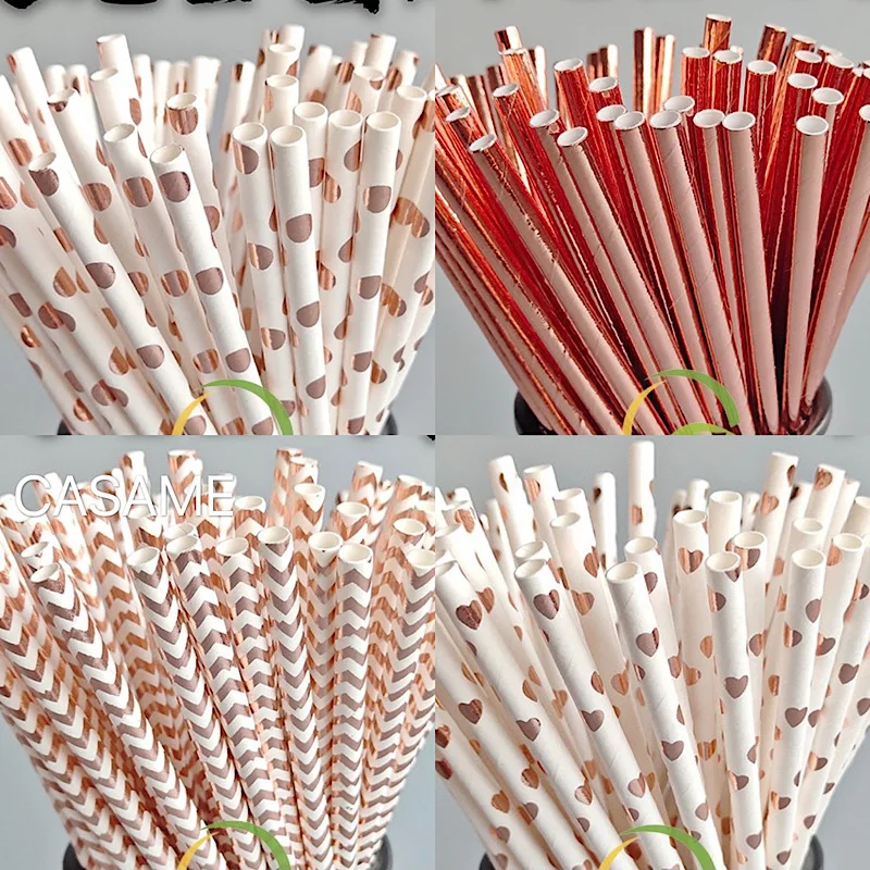 Oro rosa oro cannucce di carta striscia Dot cannuccia stoviglie usa e getta forniture per feste matrimonio compleanno decorazione per feste bambini