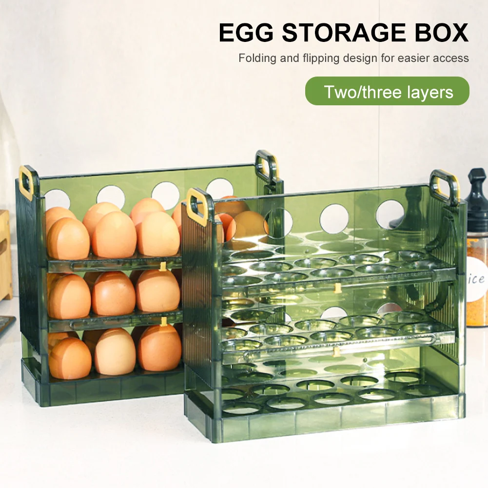 

Egg Holder for Refrigerator 3 Tier Egg Storage Container Foldable Tray Large Capacity Egg Organizer Hold 30 Eggs