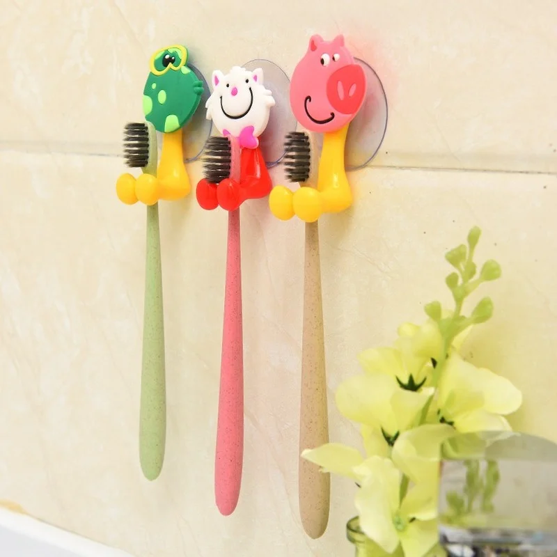 Cute Animal Cartoon Toothbrush Holder Wall Mounted Duty Suction Sucker Holder Hooks Set Organizer Tool Bathroom Accessories 1pcs
