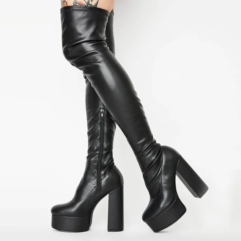 

Women's Over-the-knee Boots Sexy Party Thick Heel Non-slip Punk Thick Heel Boots Leather Elegant Slim Club Super High Heel Boots