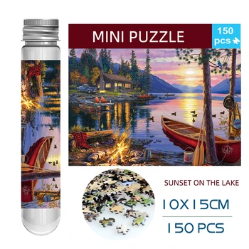 150PCS Mini Test Tube Jigsaw Puzzles Sunset on the Lake Decompression Toy Landamark Puzzle Fridget Puzzle Game Family Decoration 1