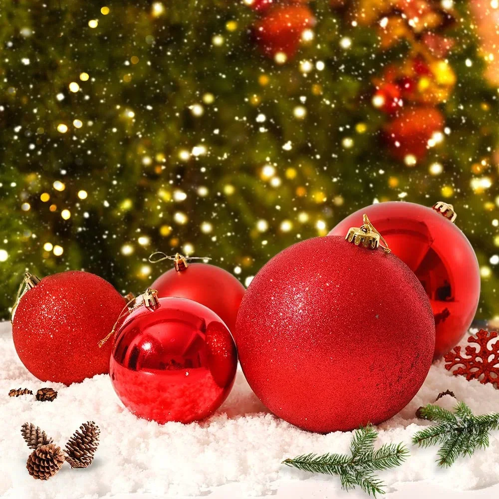 thumbnail image 1 of Bolas navideñas grandes de 15 cm para decorar el árbol de Navidad 2023, con purpurina verde y roja, para bodas, fiestas, Año Nuevo, hogar, oficina, decoración de techo, 1 of 5
