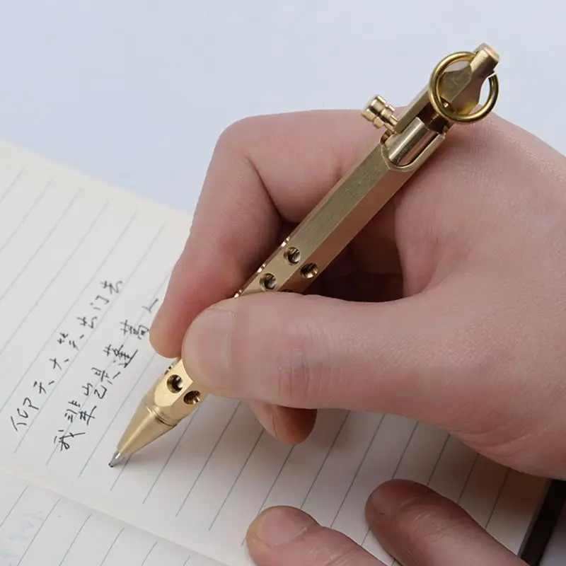 Ретро портативная карманная ручка с шестигранным болтом, медная латунная гелевая ручка