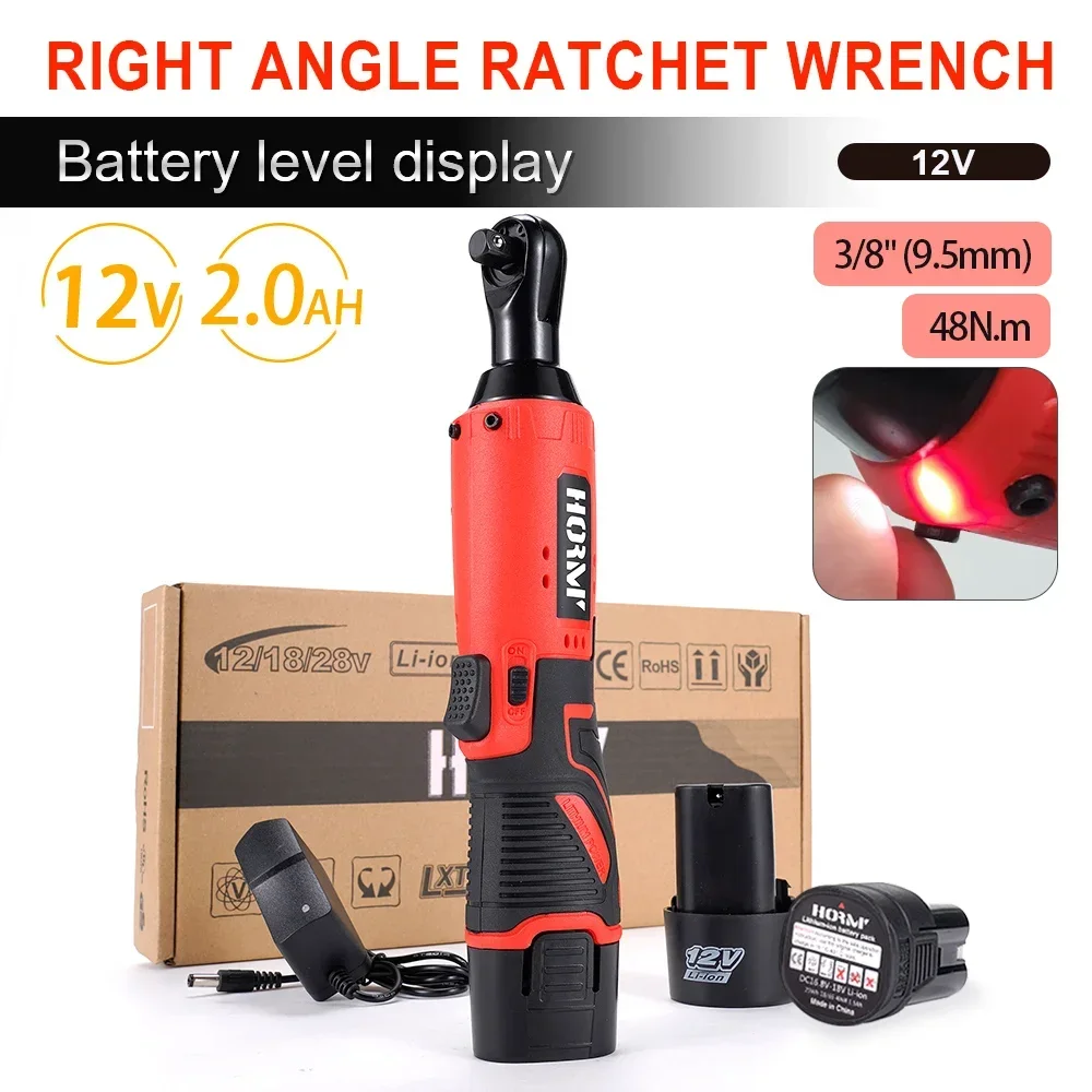 12V/18V Cordless Electric Screwdriver Wrench 3/8 Inch Right Angle Ratchet Wrench Impact Drill Removal Screw Nut Car Repair Tool 2
