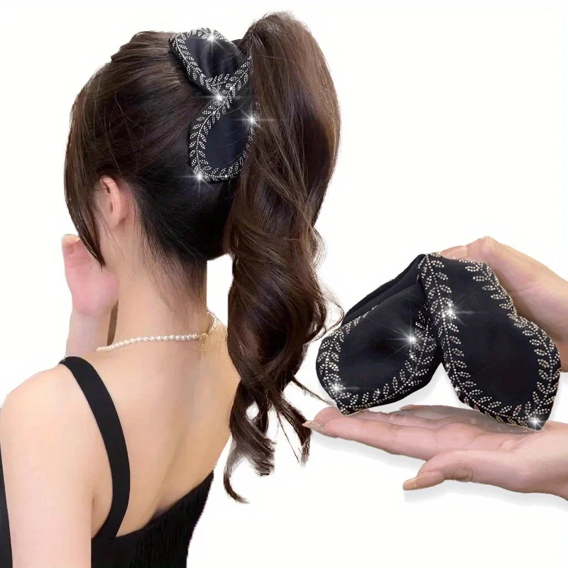 Large Acrylic Hair Claw Clip Sparkling Rhinestones Non-Slip Grip Vintage Wheat Design for Thick Hair Elegant Wedding Party