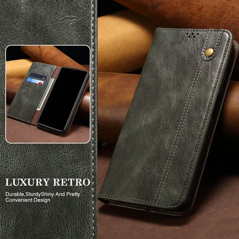 Magnetic Leather Flip Wallet Case