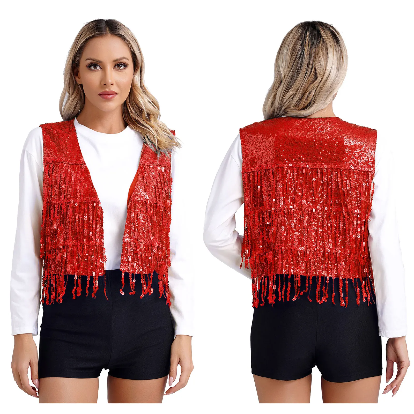 Chaleco De Lentejuelas Para Mujer - Sin Mangas, Con Borlas, Estilo Festivo Para Fiestas Y Carnaval