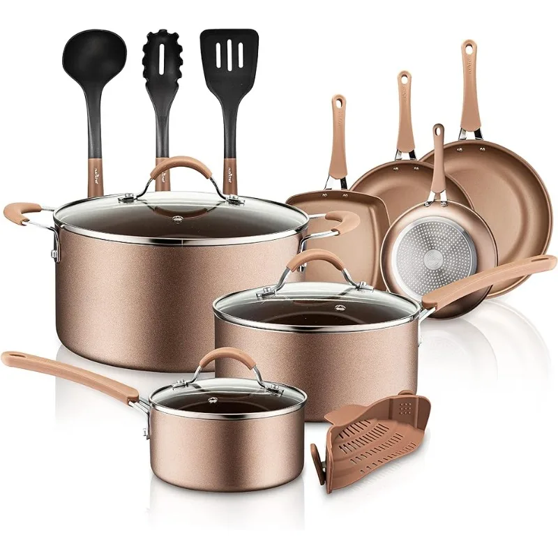 

Free Heat Resistant Lacquer Kitchen Ware Set w/Saucepan, Frying Pans, Cooking, Dutch Oven Pot, Lids, Utensil NCCW14S, AGold