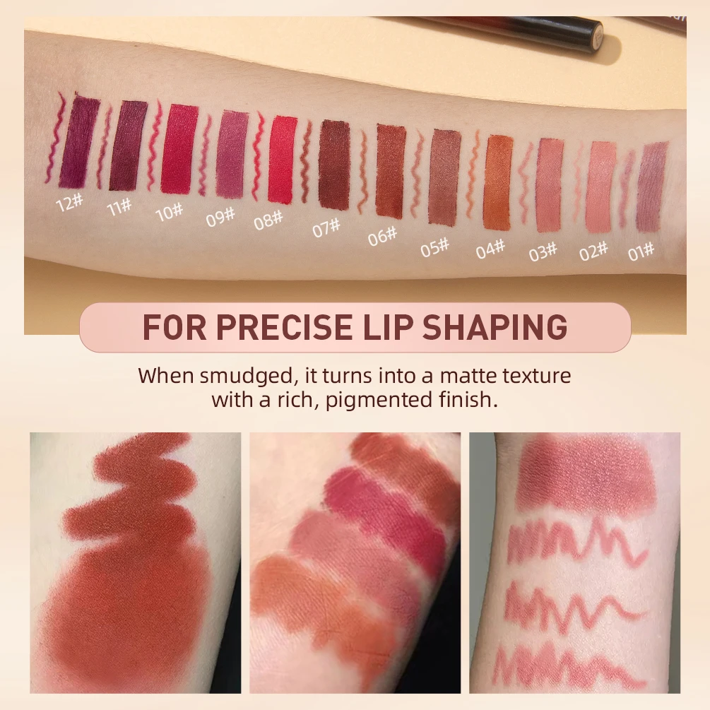 2023 New Matte Nude Lipstick Pen Long Lasting Lipliner Lip Pencil Waterproof Lip Liner Contour Sexy Red Lip Makeup Set For Women 6
