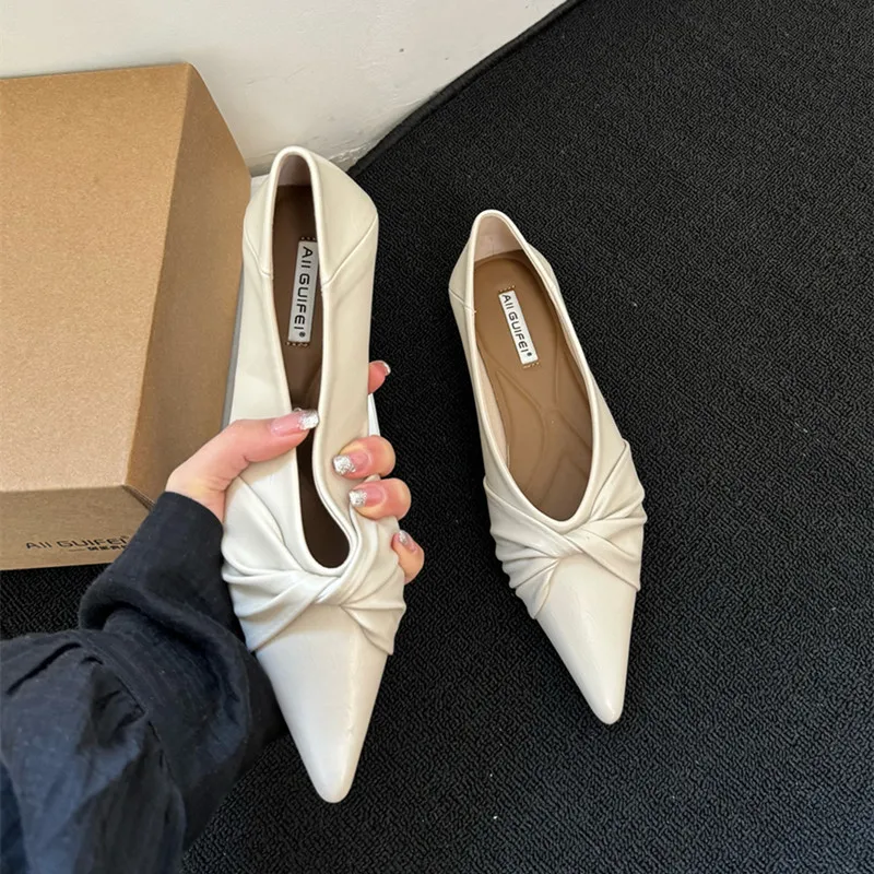 حذاء جلد مدبب للنساء ، حذاء مكتب ، كعب منخفض ، صند...