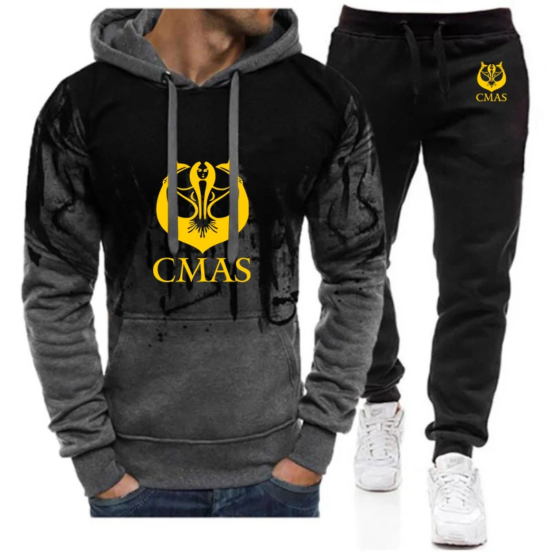 2023 scuba diving men's new sportswear hooded sweatshirt hooded+trousers two-piece spring gradient casual sweatpants