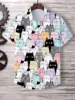 Hawaii Men's Shirt Cute Cartoon Cat 3D Printed Tops Casual Women Short Sleeves Shirts Button Lapel Oversized Unisex Clothing 5