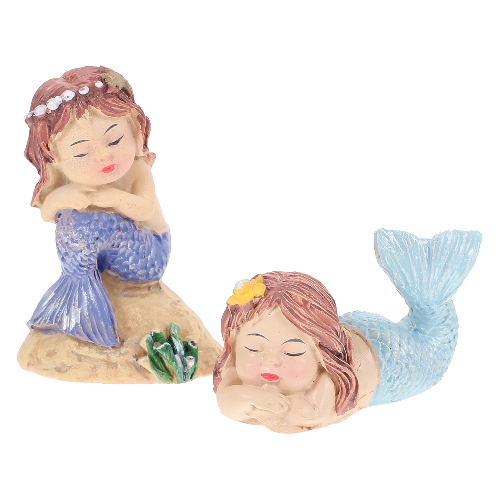 

2Pcs Mermaid Figurines Durable Fish Tank Decoration Resin Mermaid Sculptures Present (Random Style)