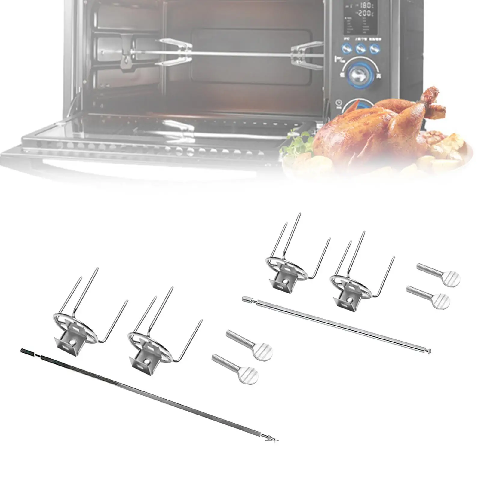 Rotating Chicken Fork Grill Rotisserie Kit Complete Holders for Most Grill