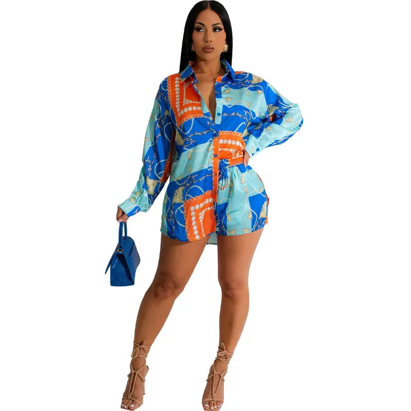 African Clothes Women 2 Piece Set Shirt Tops And Shorts Pants Suits Summer New Fashion Print Streetwear Casual African Outfits ziwwshaoyu women fashion summer bohemian vacation suits long sleeve print tops and ladies hollow out shorts 2 two piece set