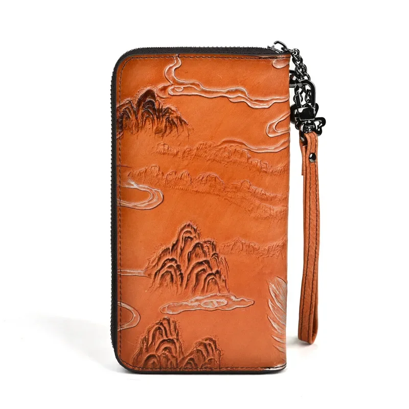 Vintage Long Genuine Leather Wallet for Women with Multiple Card Slots