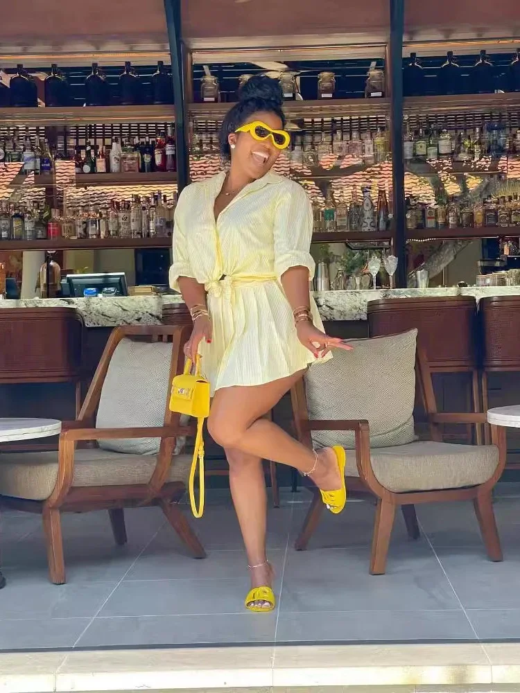 Wmstar Two Piece Set Women 2024 Autumn Fashion Women's Casual Comfortable Striped Shirt Short Skirt Set Wholesale Dropshipping