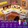 L Shaped Gaming Desk, 66" Home Office Desk with File Drawer, Power Outlet and Led Lights, Computer Desk with Monitor Shelf 2