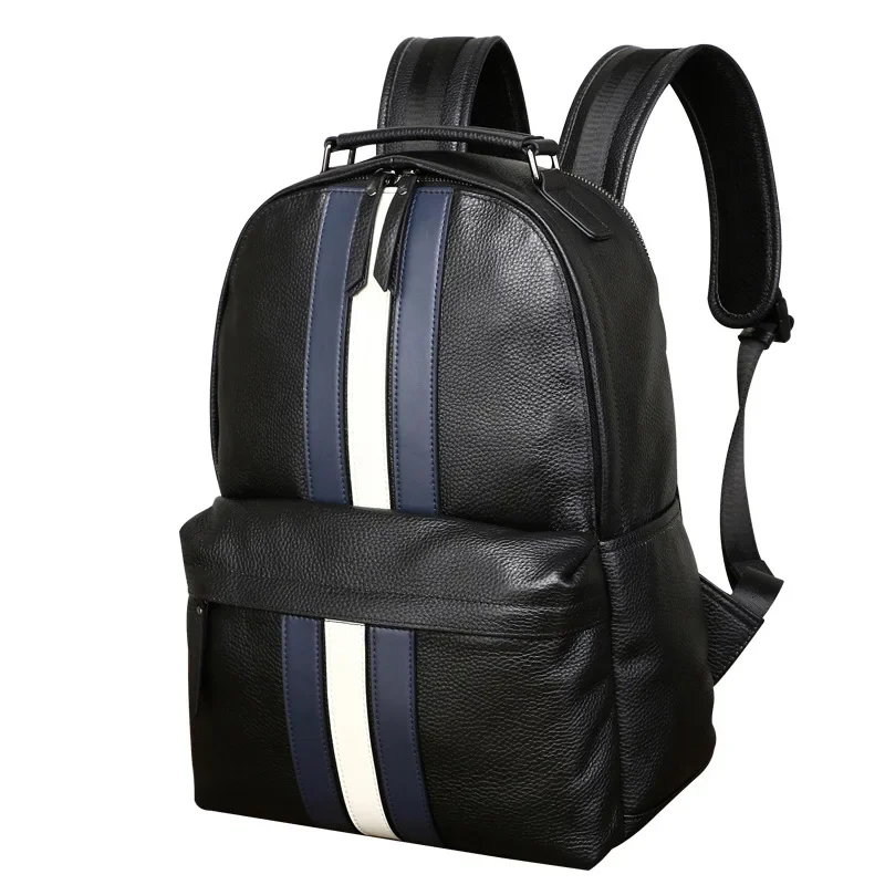 2024 New Design Fashion Men Backpack Brown Genuine Leather Laptop Backpack Schoolbag Boys Day Bag Pack Male Travel Bags Large 5
