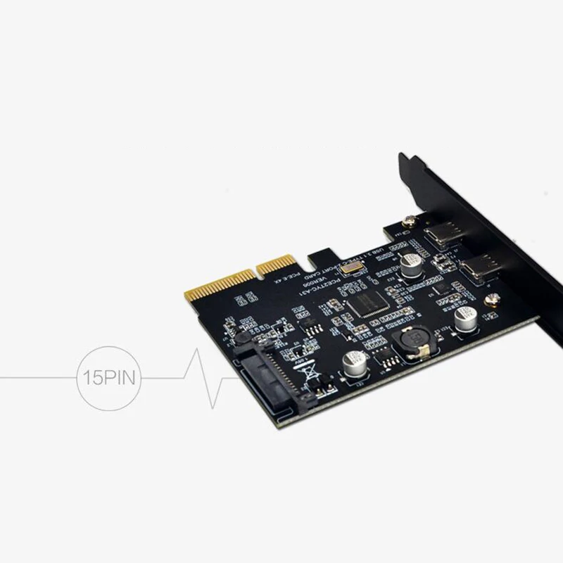 Asmedia Asm3142 용 Usb3.1 C타입 듀얼 벅 확장 카드, 듀얼 C타입 포지티브 및 리버스 플러그, 10Gbps
