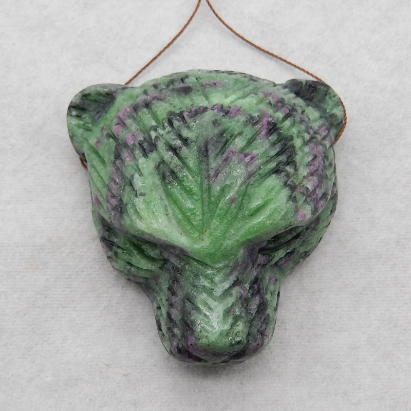 New Semiprecious Natural Stone Ruby And Zoisite Carved Bear Pendant Bead Fashion Jewelry Necklace Accessories 57x54x27mm 121g