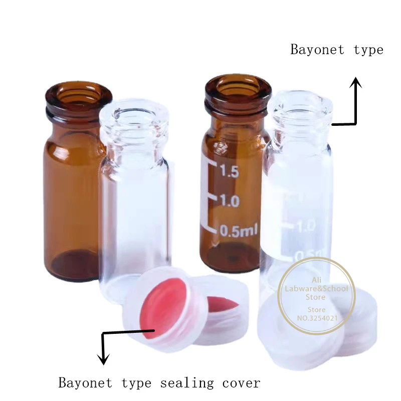 Lab 100pcs/pack 1.5/2ml Clear/brown Glass Headspace Sample Bottle Liquid Injection Chromatography Vial with Silicone Pad Cap