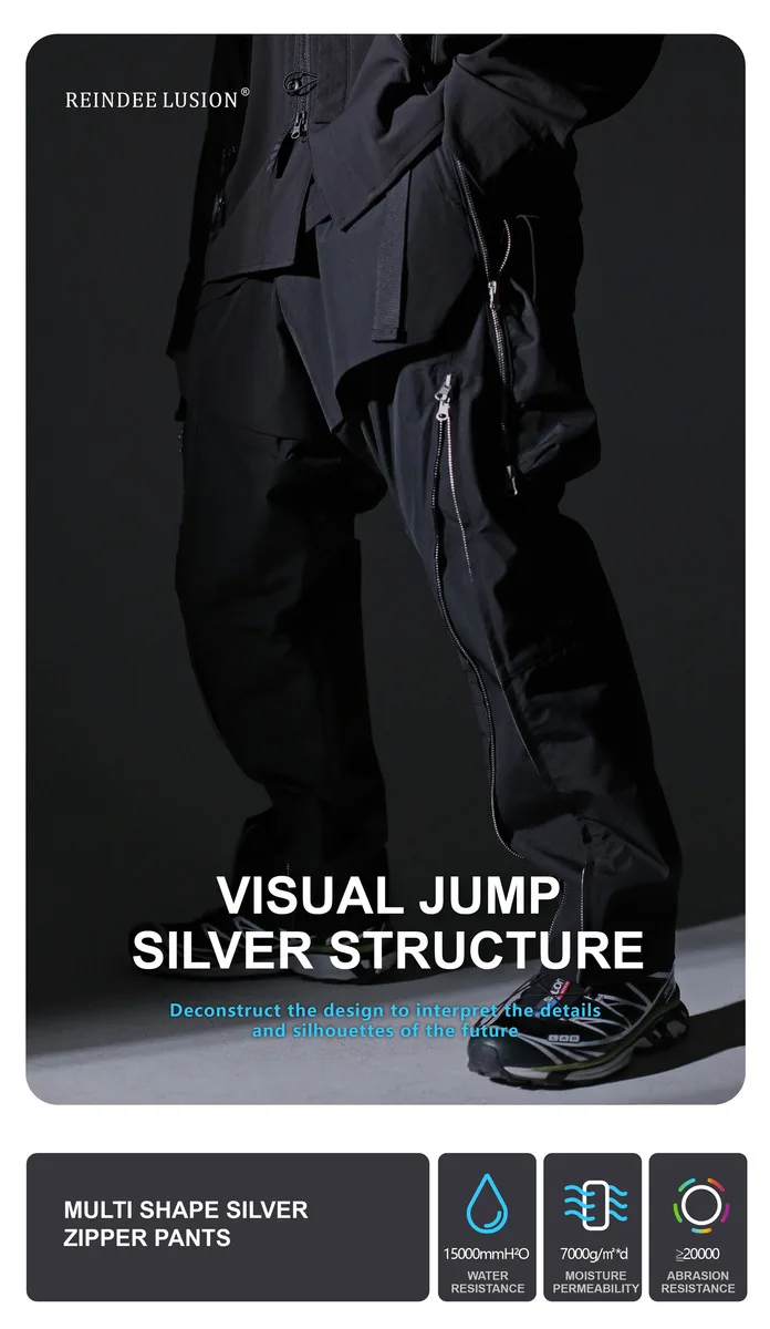 Reindee Lusion 22FW Multishape silver zipper cargo pants multiple pockets flexible adjustment techwear gorpcore