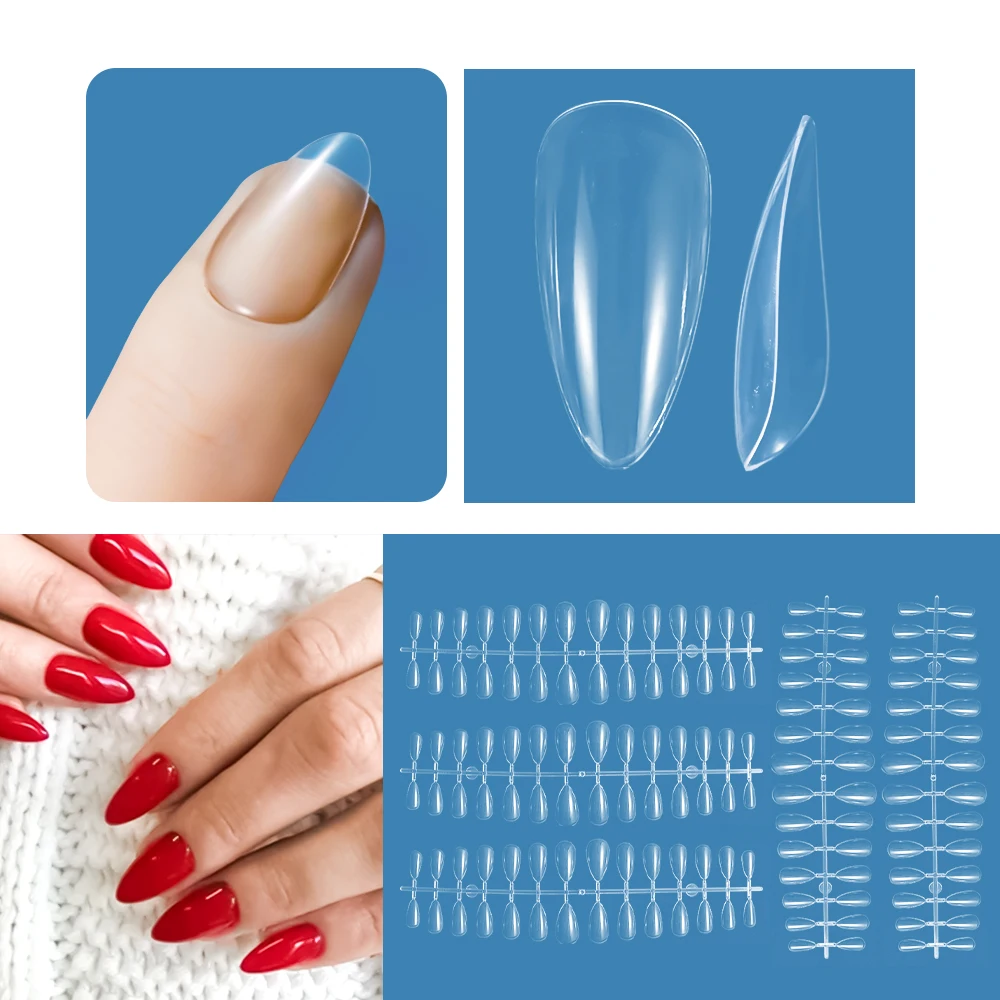 140/120Pcs Super Short Almond Full Cover Scolpito Soft Gel Nail Tips Press On Unghie Finte Su Misura Per Letti Corti Per Unghie 5