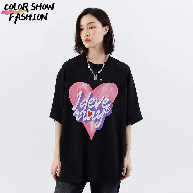 

2023 Spring and Summer New Love Letter Sattern Printed T-shirt Fashion Street Wear Loose Casual Short-Sleeved Women's Top