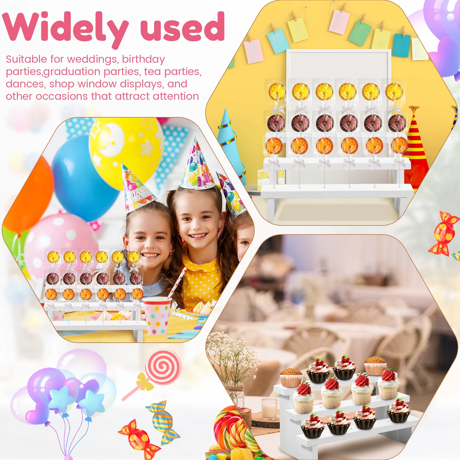 1/2Pcs Hole Cake Pop Stand Candy Display Wooden Stand 3 Tier 15 Holes Candy Lollipop Stand Wedding Party Dessert Placement