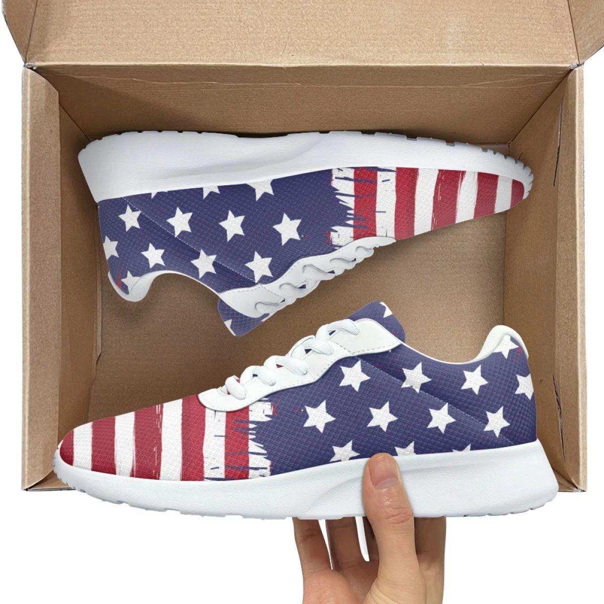 United States Flag Print Women's Soft Cozy Gym Sneaker Wear-resistant Outdoor Casual Shoes Lightweight Breathable Walking Shoes