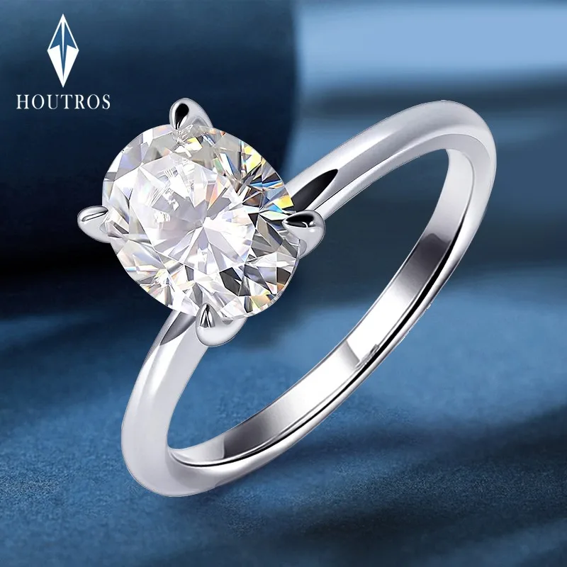 

Houtros 3CT Oval Cut Moissanite Wedding Ring For Women 925 Sterling Silver D VVS1 Lab Created Diamond Engagement Band Rings GRA