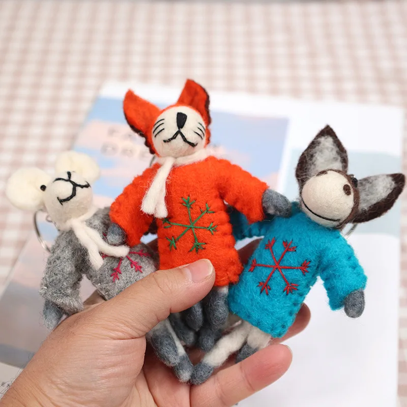

Cartoon Animal Doll Funny Keychain For Car Keys Handmaking Wool Felt Cute Cat Keyrings Creative Mouse Doll Keychain Bag Pendant