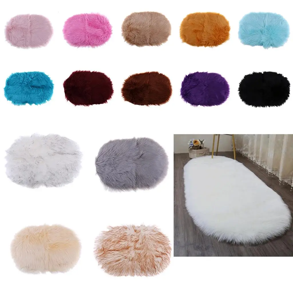 Super Soft Indoor Faux Fur Small Rugs Oval Anti-Skid Shaggy Rug Mat 40x60cm