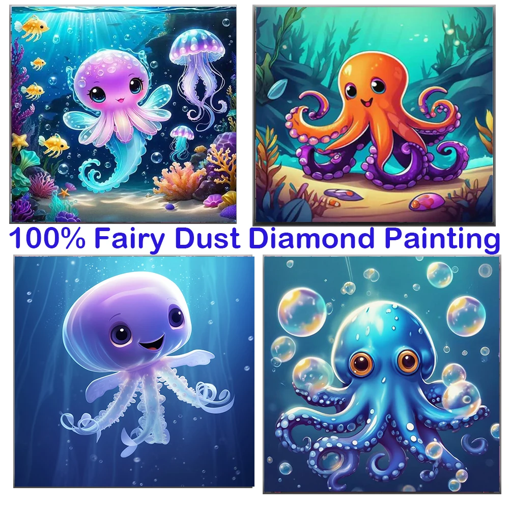 Color Octopus Fairy Dust Square Drill Full Diy Diamond Painting Cross Stitch Crystal AB Embroidery Mosaic Decor Needlework
