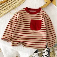 T-shirt rayé pour bébé garçon et fille, t-shirt ample et décontracté, nouveau Design, manches longues, couleur unie, garde au chaud en automne et en hiver 5