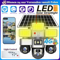 Caméras solaires 4G 2-en-1 avec panneau solaire 15W, batterie 16000mAh, éclairage public LED temporisé, surveillance IP, moniteur extérieur, maison intelligente, 3 objectifs, protection de sécurité, caméra de surveillance solaire 4G CCTV 1