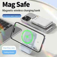50000mAh 2-in-1 Wireless Magnetic Power Bank Built-in 4 Wires Portable External Battery With Stand Power Bank For iPhone Samsung 2