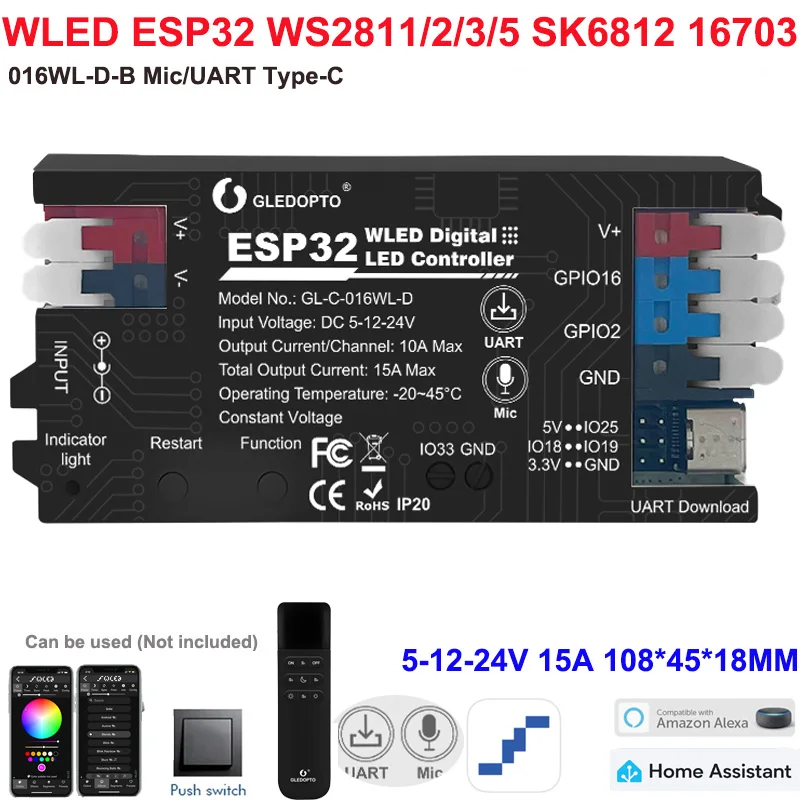 ตัวเลือกสินค้า ตัวควบคุมแสงอัจฉริยะ ESP32 WLED 4 ช่องควบคุม