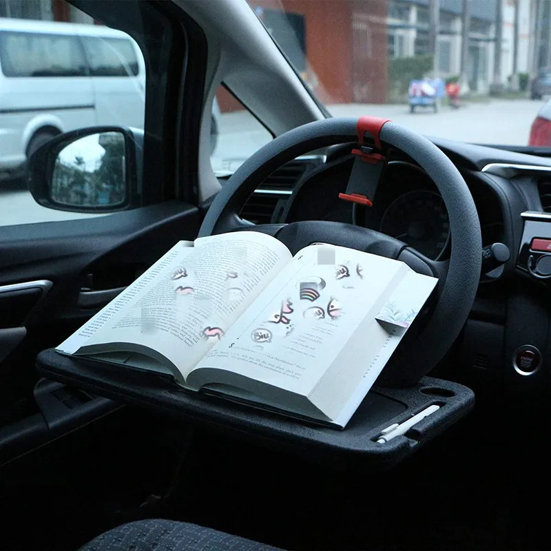 Фото Портативный автомобильный держатель на руль для обеденного стола, двухсторонний автомобильный держатель для ноутбука, настольная подставка для обеденного стола, поднос для еды и еды №5
