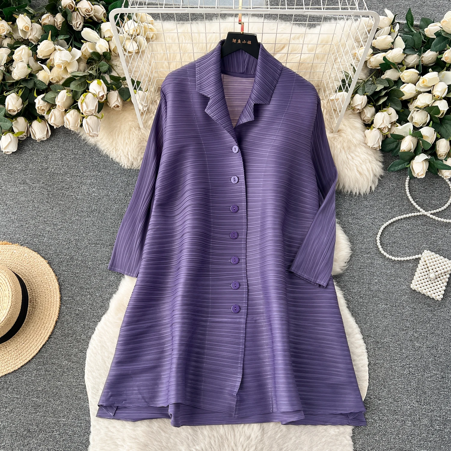 

VANOVICH Fashion Temperament Solid Color A-line Dress Female Autumn New Retro Polo Collar Single-breasted Loose Waist Slim Dress