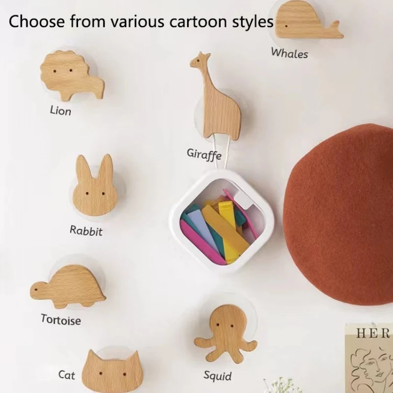 Cute Wall Wooden Hooks Children's Room Animal Hook Wall Keychain Coat Hook Home Decoration Solid Wood Hook Hanger Kitchen Access 3